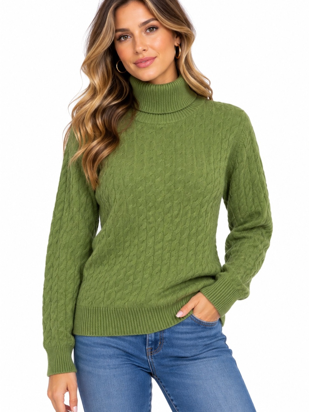 Vintage Geneva Green Cashmere Turtleneck Sweater Large